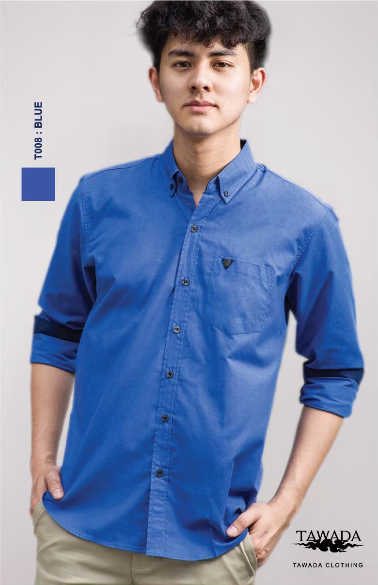 เสื้อเชิ้ตผู้ชายแขนยาวคอปกทรง Silmfit สีน้ำเงิน