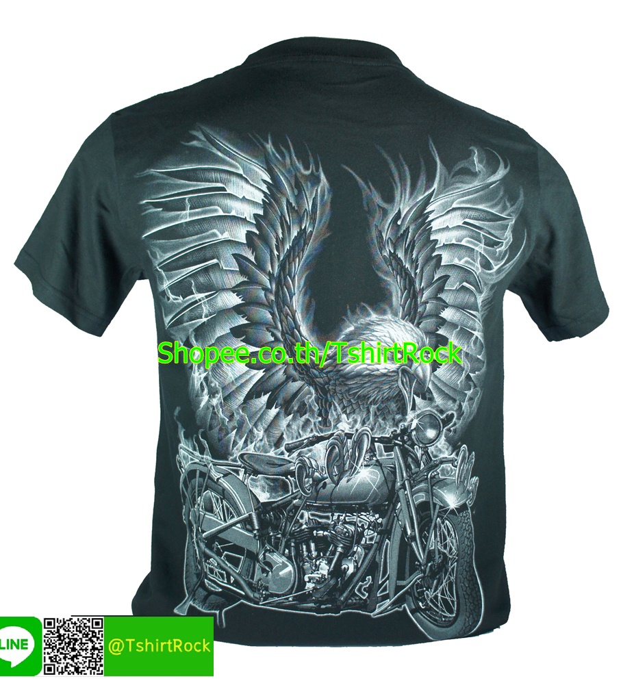 เสื้อลาย อินทรีย์ ไบค์เกอร์ ไฟ อินเดียแดง มอเตอร์ไซด์ เสื้อยืด สกรีนหน้าหลัง RCH99