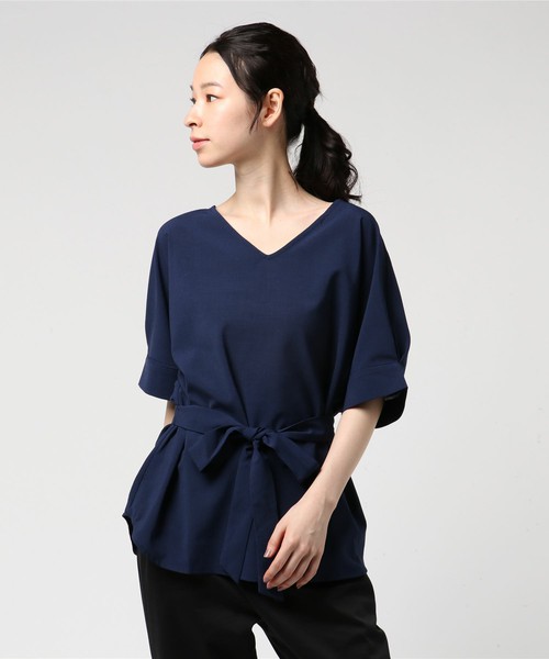 เสื้อฝ้ายแฟชั่นผูกโบว์ สีน้ำเงิน