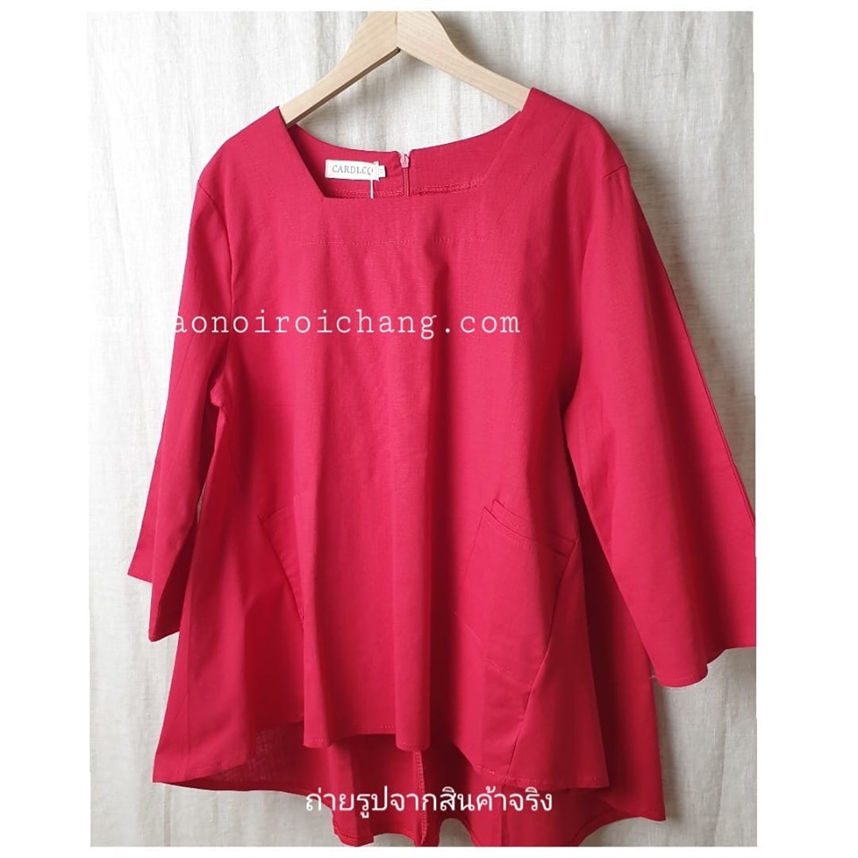 เสื้อฝ้ายทรงเอสีแดง