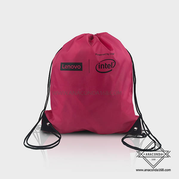 กระเป๋าผ้าร่มหูรูดสะพายหลัง ถุงผ้าหูรูด สกรีนโลโก้