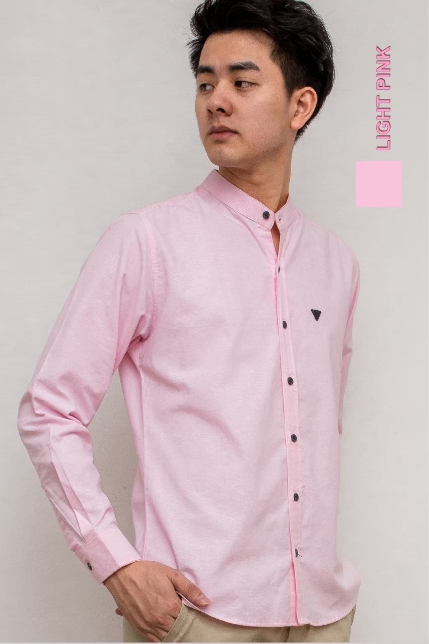 เสื้อเชิ้ตผู้ชายแขนยาวคอจีนทรง Silmfit สีชมพู