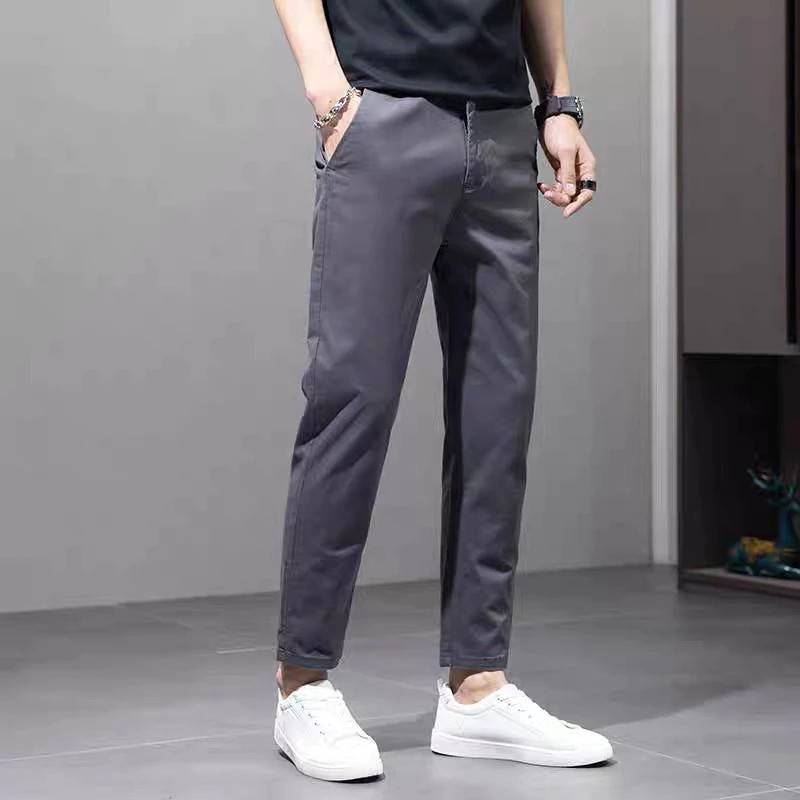 พร้อมส่ง : กางเกงผู้ชายชิโน่ทรงกระบอกเล็กขาเต่อ สีเทาเข้ม