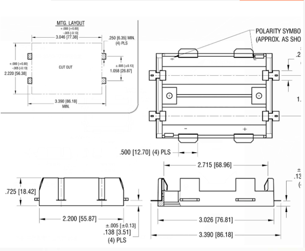 รางแบตเตอรี่ รางถ่าน 26650 รางคู่ ตัวเตี้ย ขั้วทอง