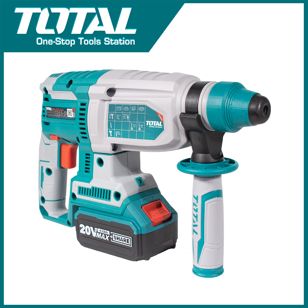 TOTAL สว่านโรตารี่ไร้สาย 3 ระบบ โรตารี่แบต 20V มอเตอร์บัสเลส อุปกรณ์ครบ