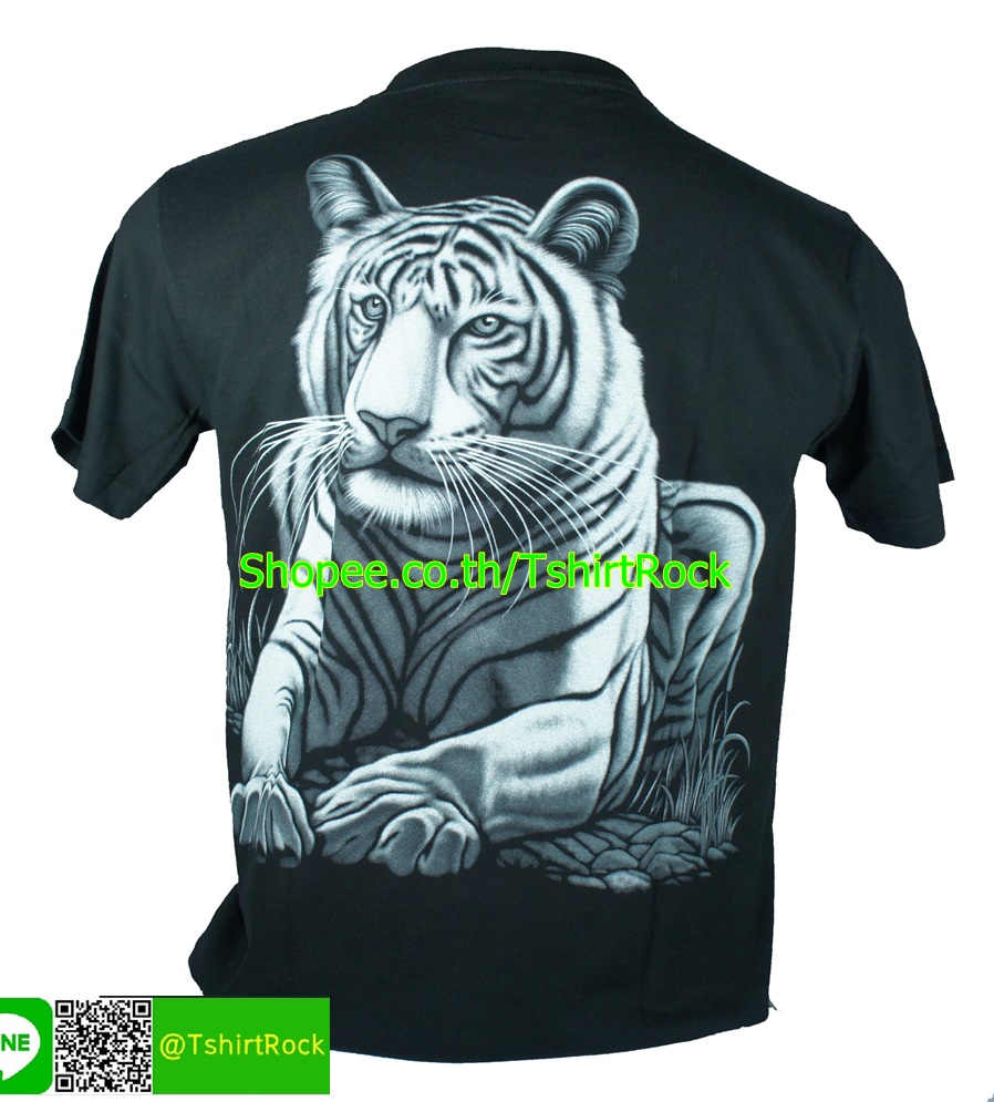 เสื้อลาย เสือโคร่งขาว เสื้อยืดสีดำ สกรีนหน้าหลัง ไซร์ยุโรป RCA21