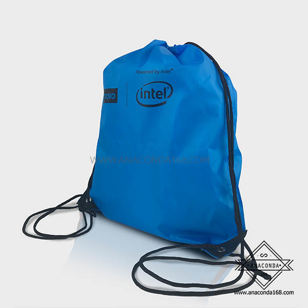 กระเป๋าผ้าร่มหูรูดสะพายหลัง ถุงผ้าหูรูด สกรีนโลโก้