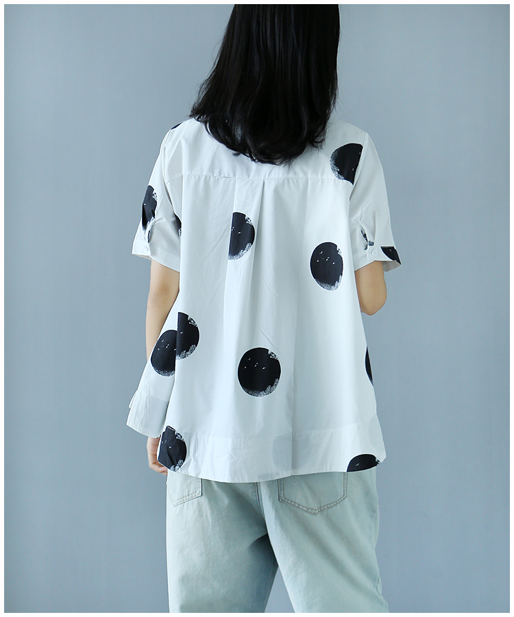 เสื้อฝ้ายเชิ้ตคอจีนลายจุดดำ