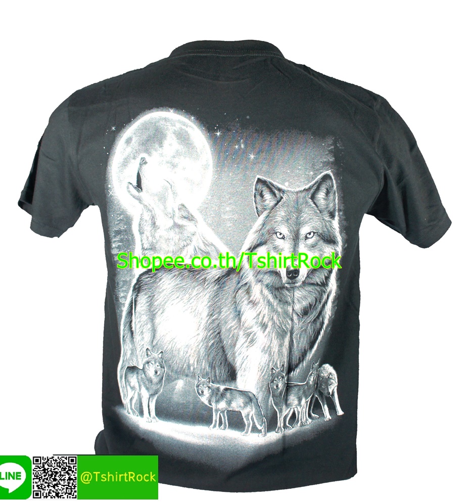 เสื้อลาย หมาป่า พระจันทร์ เสื้อยืดสีดำ สกรีนหน้าหลัง ไซร์ยุโรป RCA169