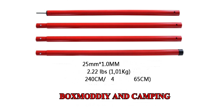 เสา1ต้น VIDALIDO เสาฟลายชีท เสาผ้าใบกันฝน เสาtarp สีแดง เหล็กหนามาก ขนาด25มม. มี4ท่อน ต่อได้1เสา เสาสูง2.4เมตร มีตัวกันฟ้าผ่าแถมให้