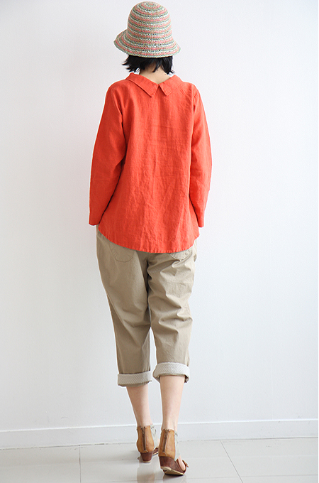 เสื้อเชิ้ตผ้าฝ้ายสีส้ม