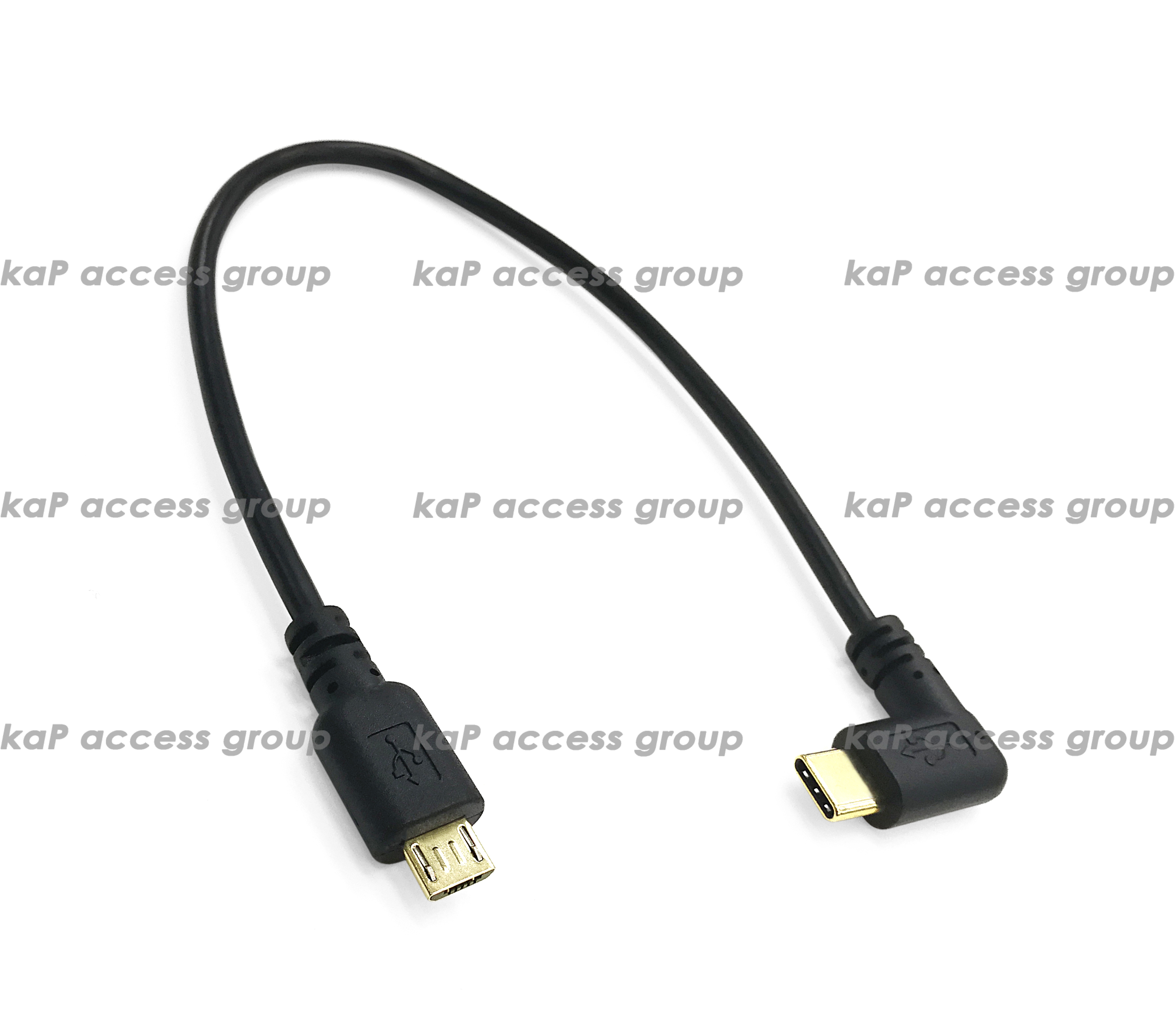 USB Type C (Male) 90 Degree to USB Micro (Male) Cable (30cm) Gold