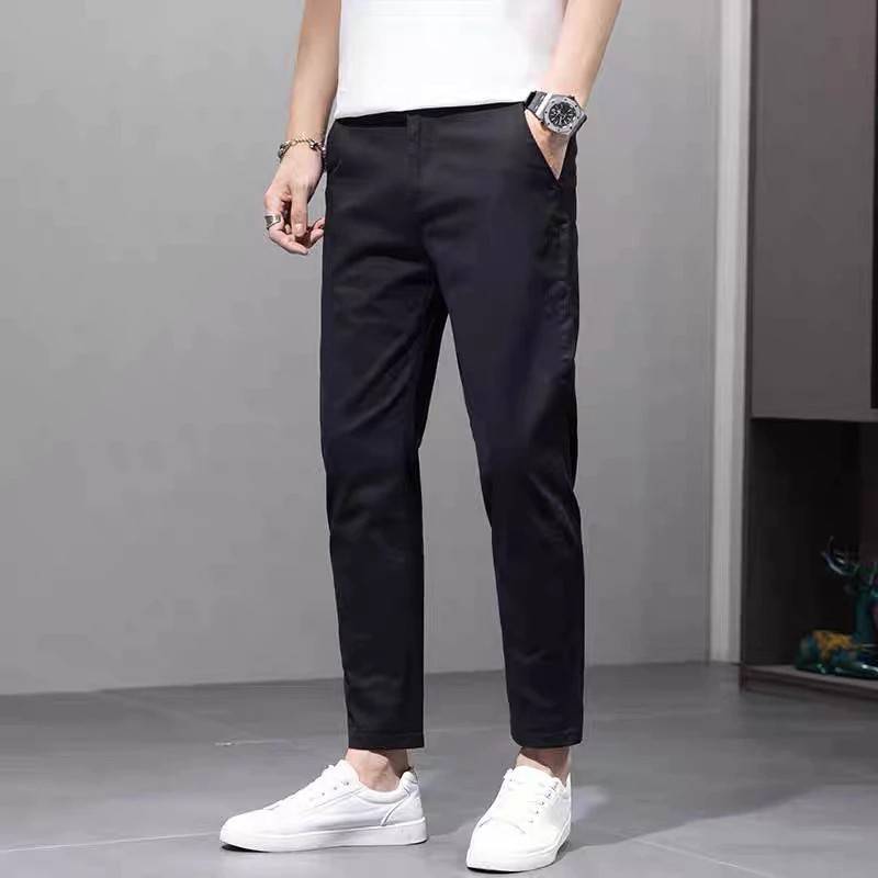 พร้อมส่ง : กางเกงผู้ชายชิโน่ทรงกระบอกเล็กขาเต่อ สีดำ