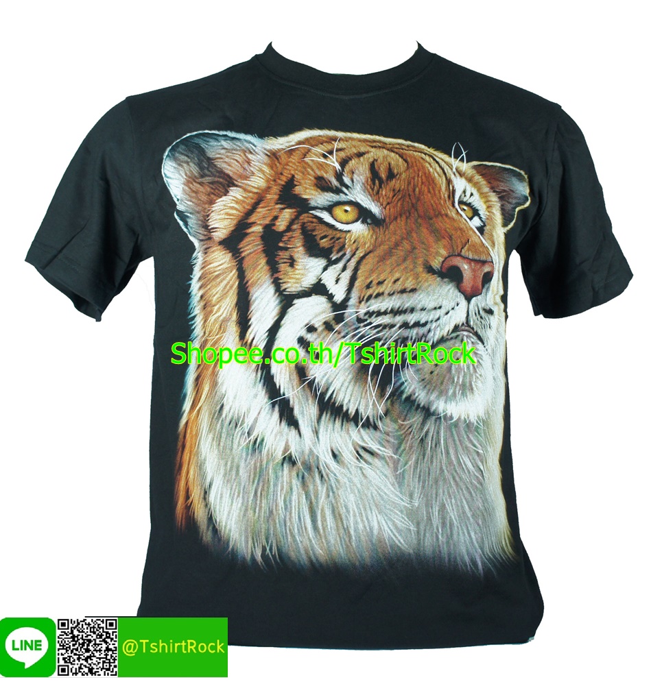 เสื้อลาย เสือโคร่ง เต็มหน้า เสื้อยืดสีดำ สกรีนหน้าหลัง ไซร์ยุโรป RCA173