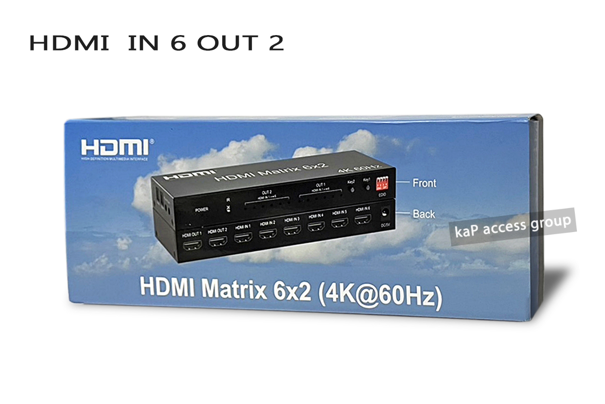 HDMI Matrix Switch Splitter 6in 2Out (6x2) With Toslink Fibre Optic Audio Outputs Video Switcher