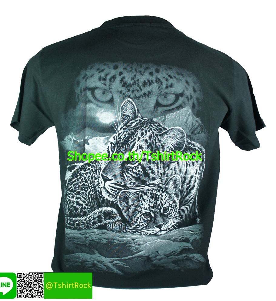 เสื้อลาย เสือดาวแม่ลูก เสื้อยืดสีดำ สกรีนหน้าหลัง ไซร์ยุโรป RCA182
