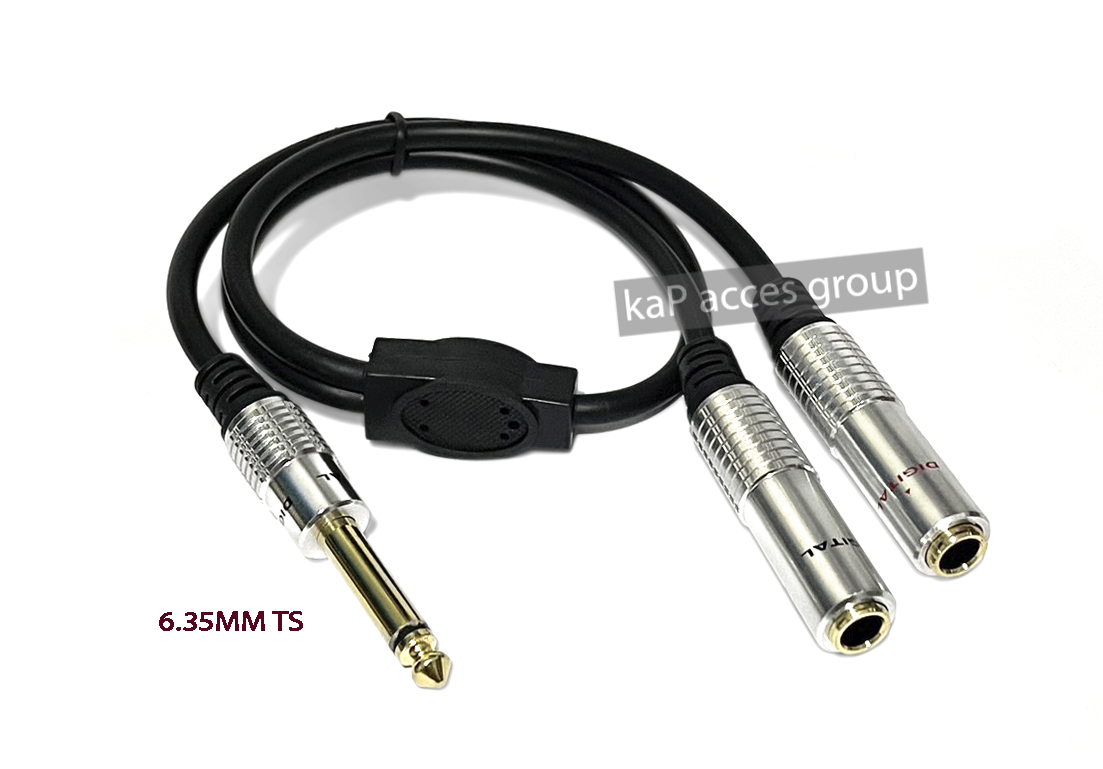 Audio Jack 6.35MM ( 1/4" ) Male Mono TS to 2 x 6.35MM Female Dual Core 50cm. Cable