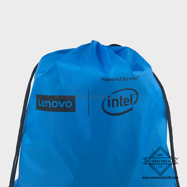 กระเป๋าผ้าร่มหูรูดสะพายหลัง ถุงผ้าหูรูด สกรีนโลโก้