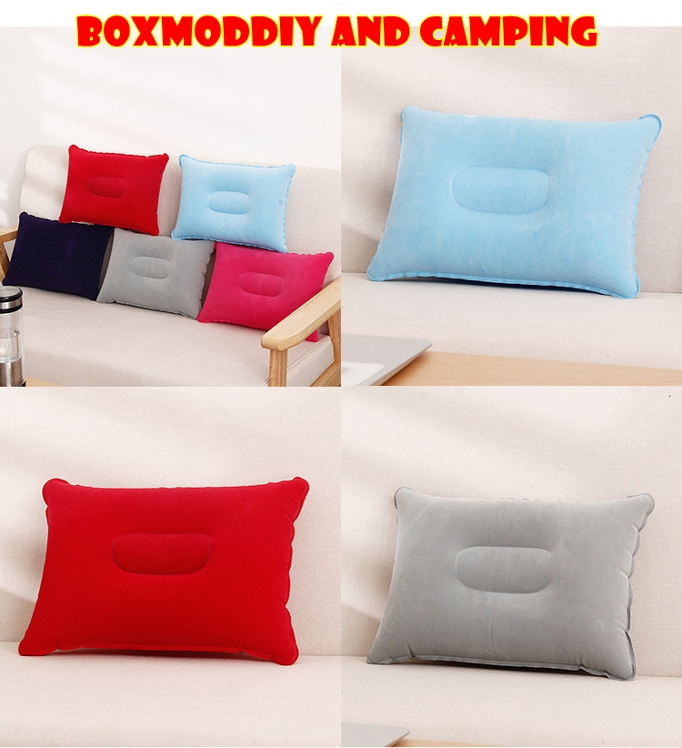 หมอนเป่าลม สีฟ้า พับได้แบบพกพา สำหรับใช้กลางแจ้ง หมอนเป่าลม ผิวกำมะหยี่ Double Sided Flocking