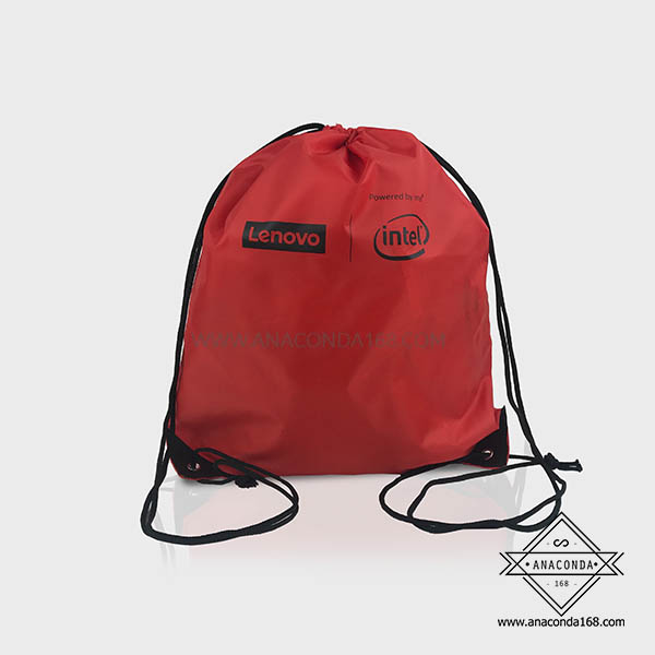 กระเป๋าผ้าร่มหูรูดสะพายหลัง ถุงผ้าหูรูด สกรีนโลโก้