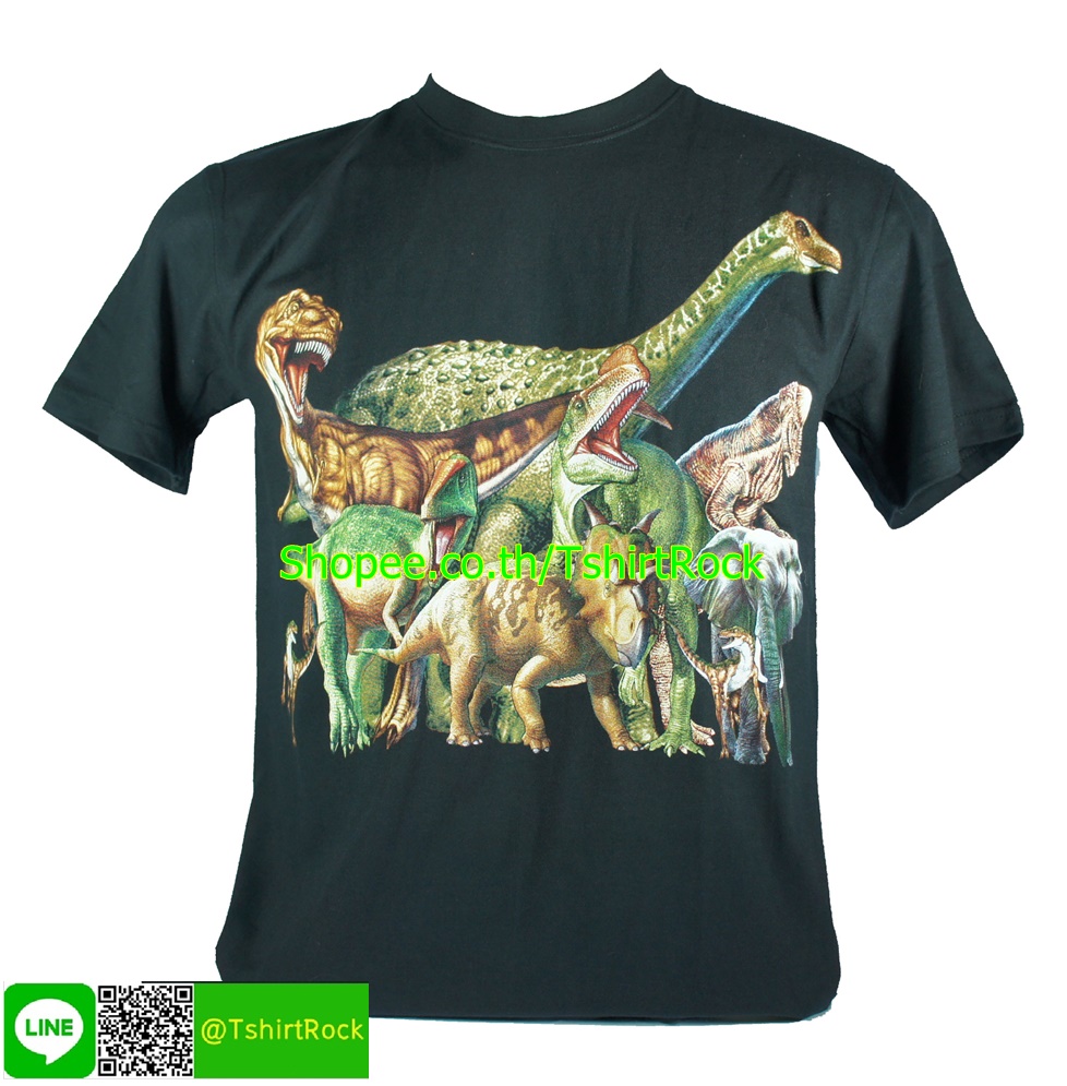 เสื้อลาย ไดโนเสาร์ เสื้อยืดสีดำ สกรีนหน้าหลัง ไซร์ยุโรป RCA209