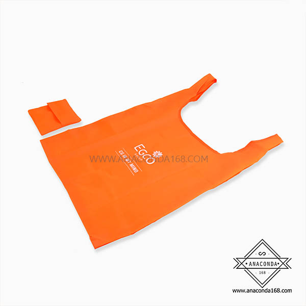 กระเป๋าช้อปปิ้งพับเก็บได้ สีพื้น (Shopping Bag) สกรีนโลโก้