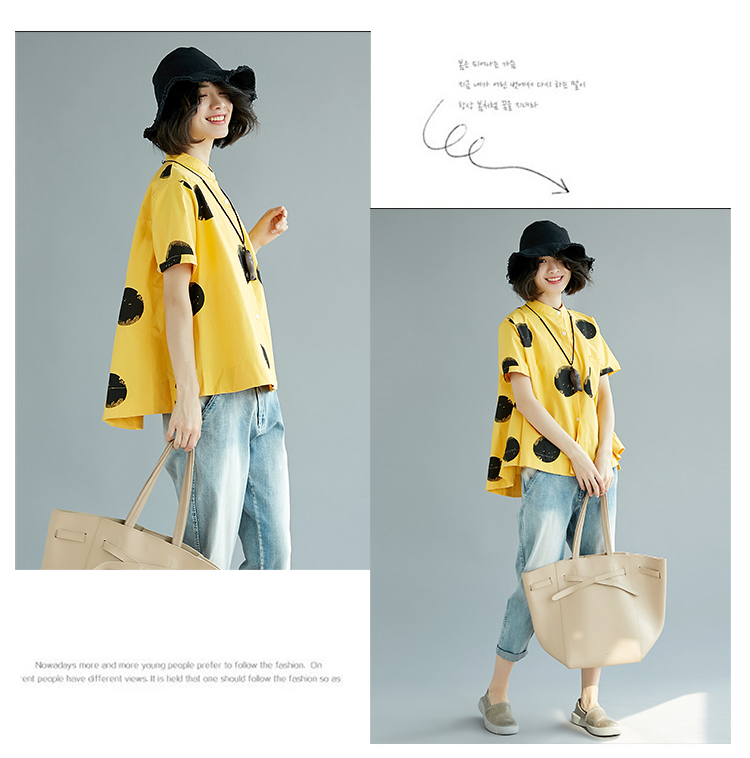 เสื้อฝ้ายเชิ้ตคอจีนลายจุดดำ