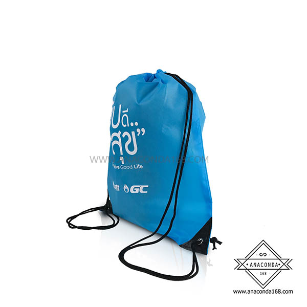 กระเป๋าผ้าร่มหูรูดสะพายหลัง ถุงผ้าหูรูด สกรีนโลโก้