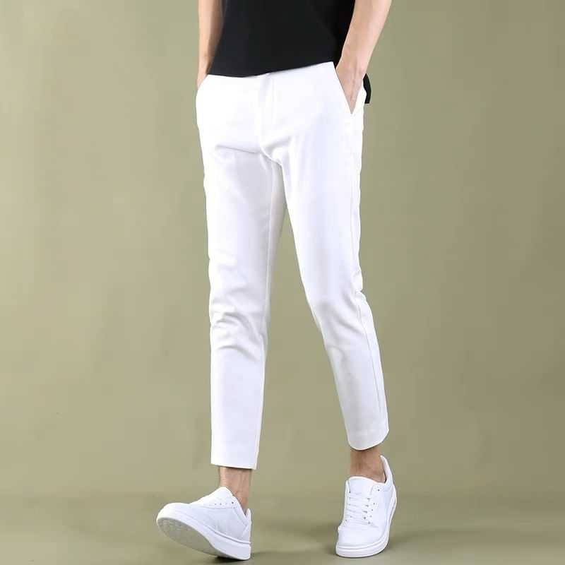 พร้อมส่ง : กางเกงผู้ชายชิโน่ทรงกระบอกเล็กขาเต่อ สีขาว