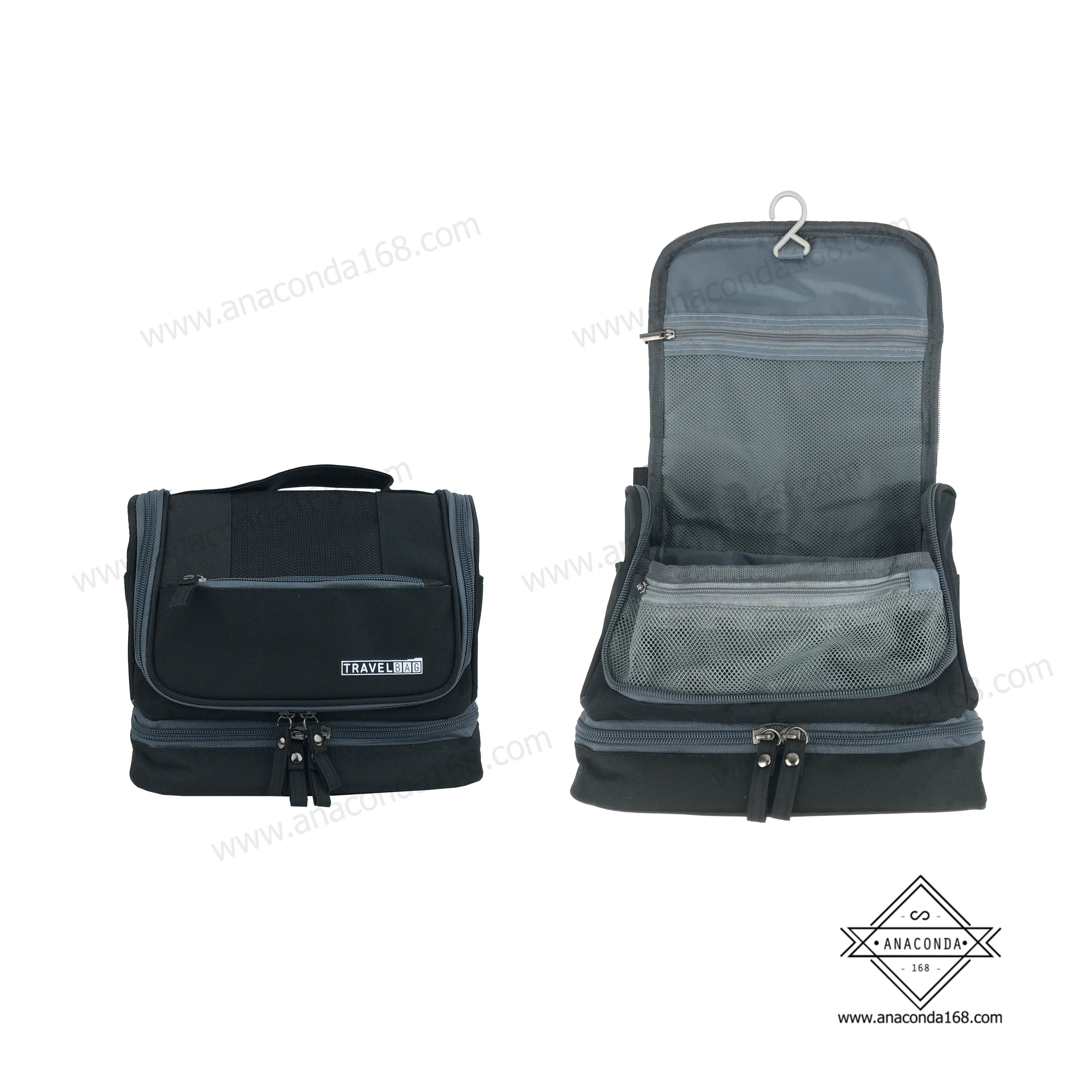 กระเป๋าจัดระเบียบอุปกรณ์อาบน้ำ-เครื่องสำอาง 2 ชั้น มีหูหิ้ว