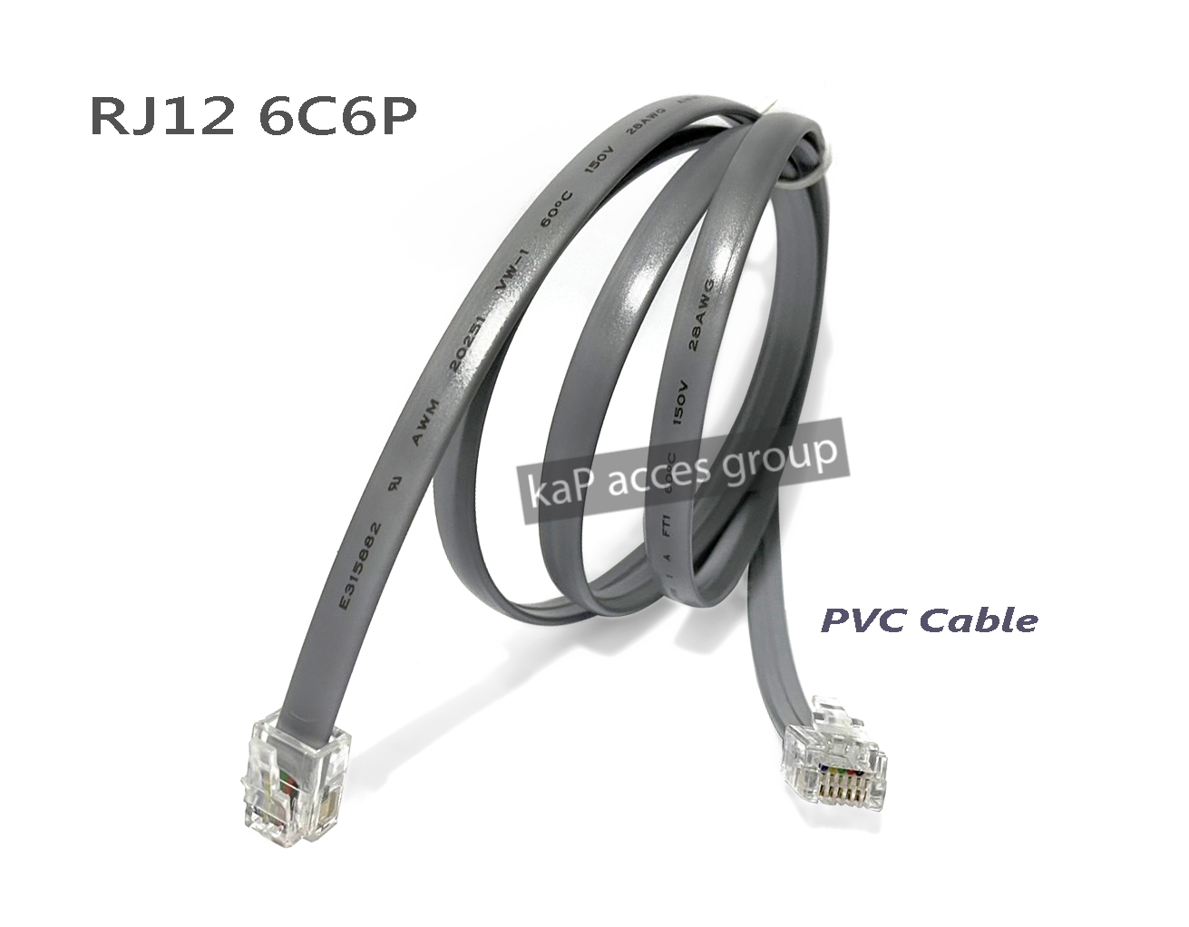 สายโทรศัพท์ 6 Pin พีวีซีความเร็วสูง 6 สาย สายสีเทาแบน RJ12 6P6C สายเคเบิลสื่อสารโทร เครื่องเก็บเงิน