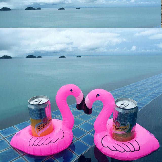ที่รองแก้ว เป่าลมลอยน้ำ Flamingo Drink Holders