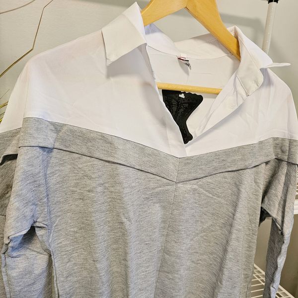 เสื้อเชิ้ตลำลองเทา-ขาว