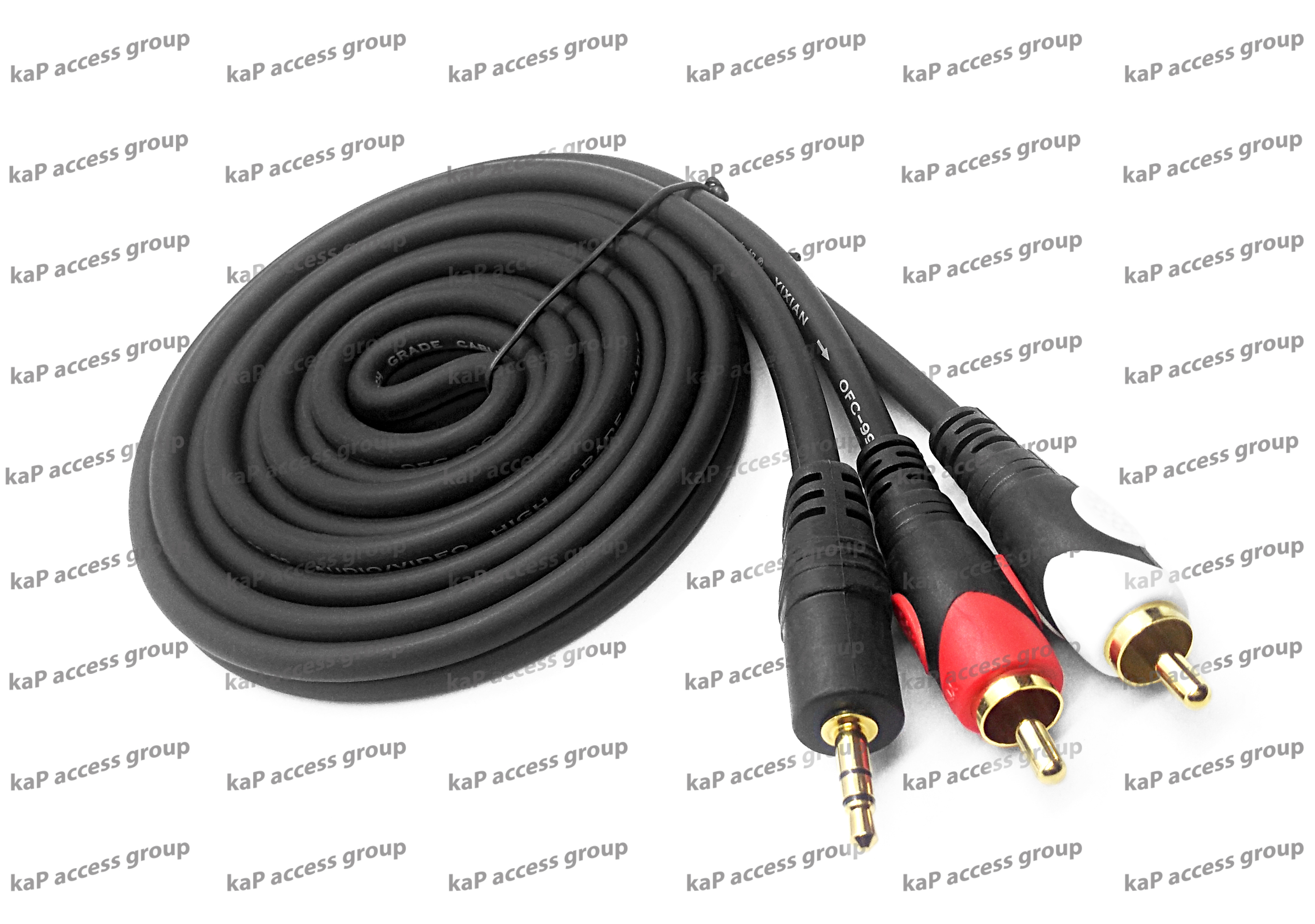 สาย Stereo 3.5 ไป 2 x RCA (เสียง) ความบาว 1.8เมตร (เกรด A)
