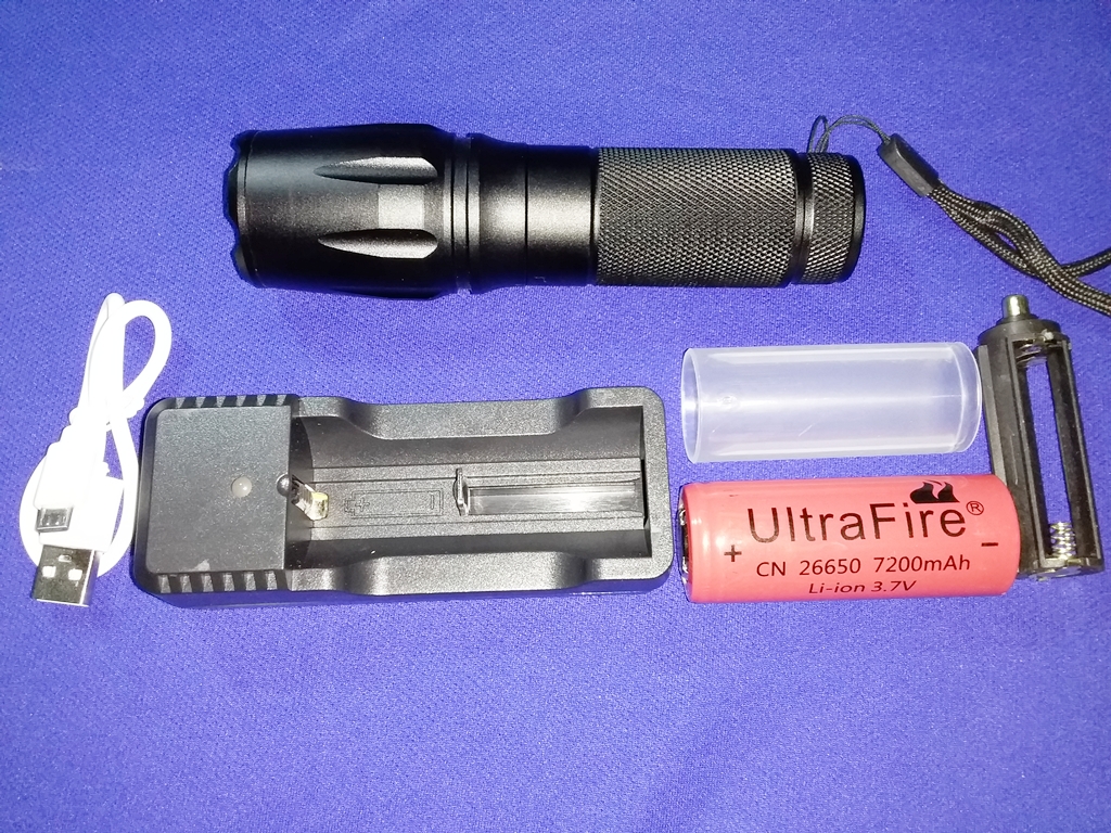 ชุดไฟฉายแรงสูงขนาด26650 CREE XML-T6 ไฟแรงสว่างมาก 10W ใช้แบตเตอรี่26650 1ก้อน หรือ18650 1ก้อน