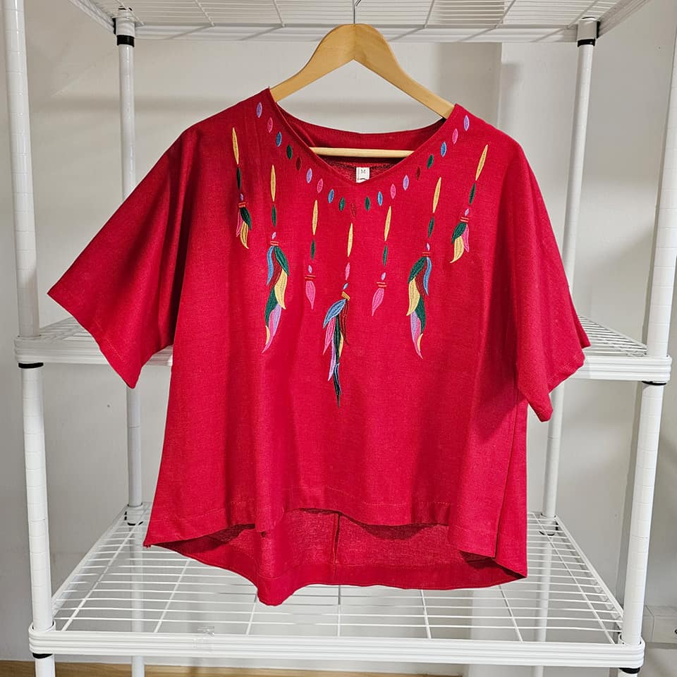 ชุดเสื้อฝ้ายงานปัก+กางเกงลายสก็อต