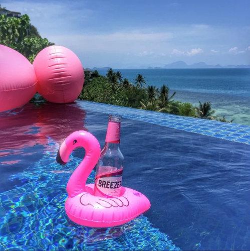 ที่รองแก้ว เป่าลมลอยน้ำ Flamingo Drink Holders