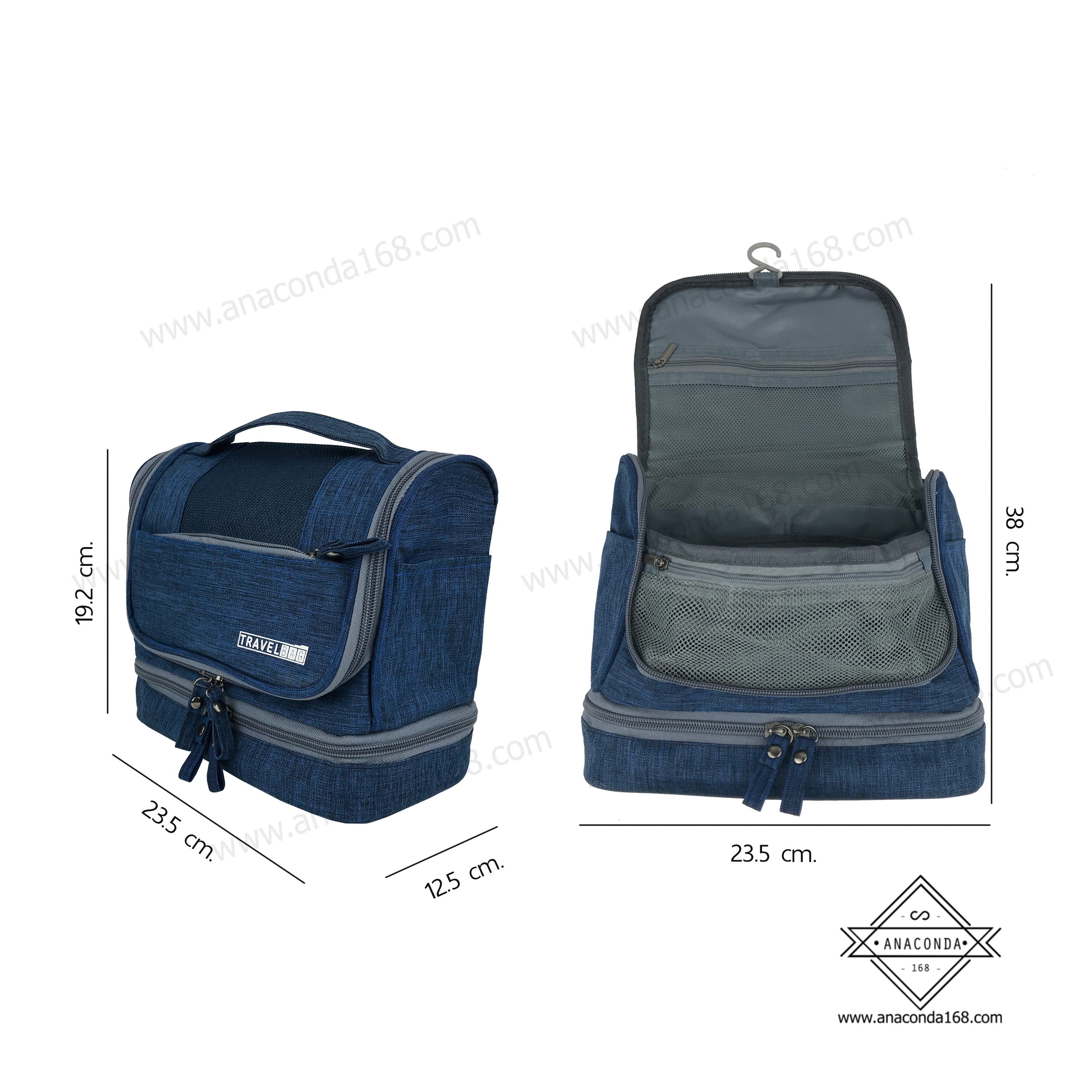 กระเป๋าจัดระเบียบอุปกรณ์อาบน้ำ-เครื่องสำอาง 2 ชั้น มีหูหิ้ว