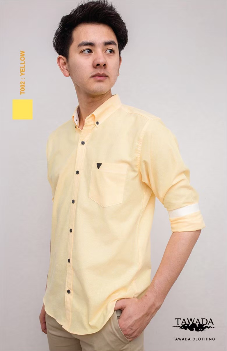 เสื้อเชิ้ตผู้ชายแขนยาวคอปกทรง Silmfit สีเหลือง