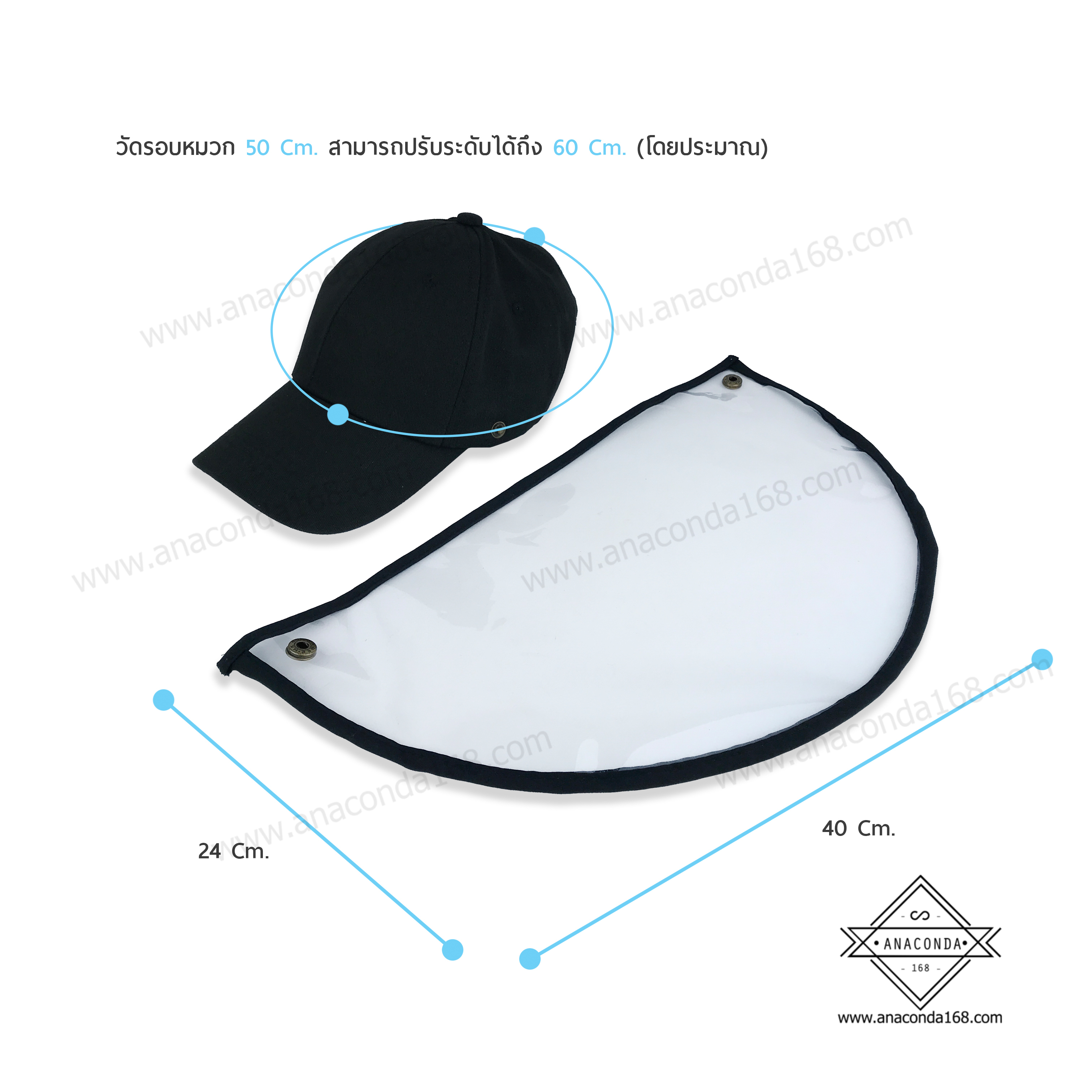 หมวกเเก็บพร้อมหน้ากากใสป้องกัน