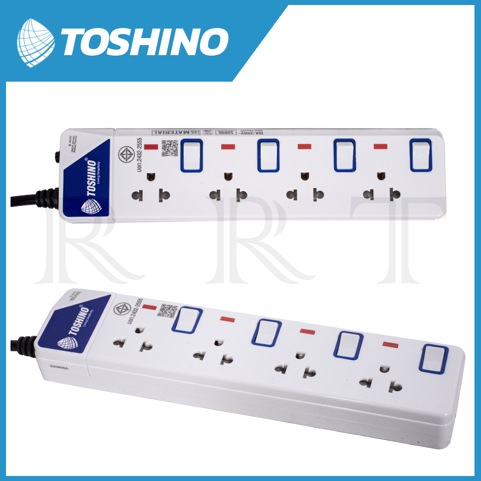 TOSHINO รางปลั๊กไฟ(มอก.) 4 ช่อง 3 เมตร ขาว ปลั๊กไฟ โตชิโน ET-914