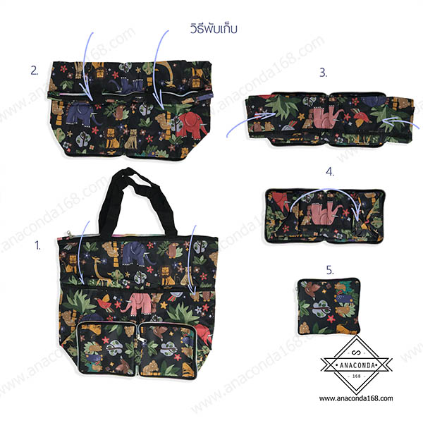 กระเป๋าพับได้เนื้อผ้าหนามีซิปปิด รุ่นซิปรอบ(Shopping Bag)