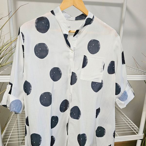 เสื้อคอจีนลายจุด(แขนยาว)