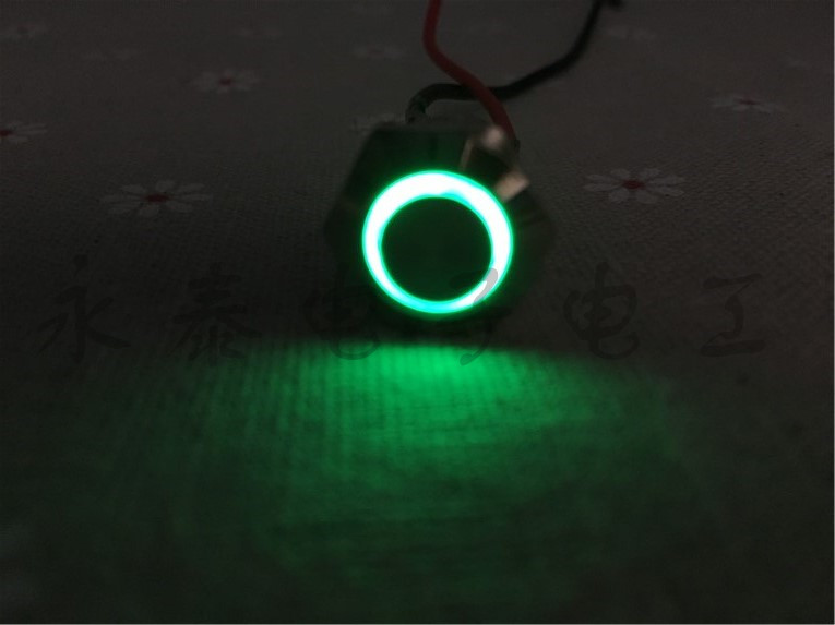 สวิทต์กดติดปล่อยดับ มีไฟวงแหวนสีเขียว 12มม.แป้นกดสูง*แถมR470*