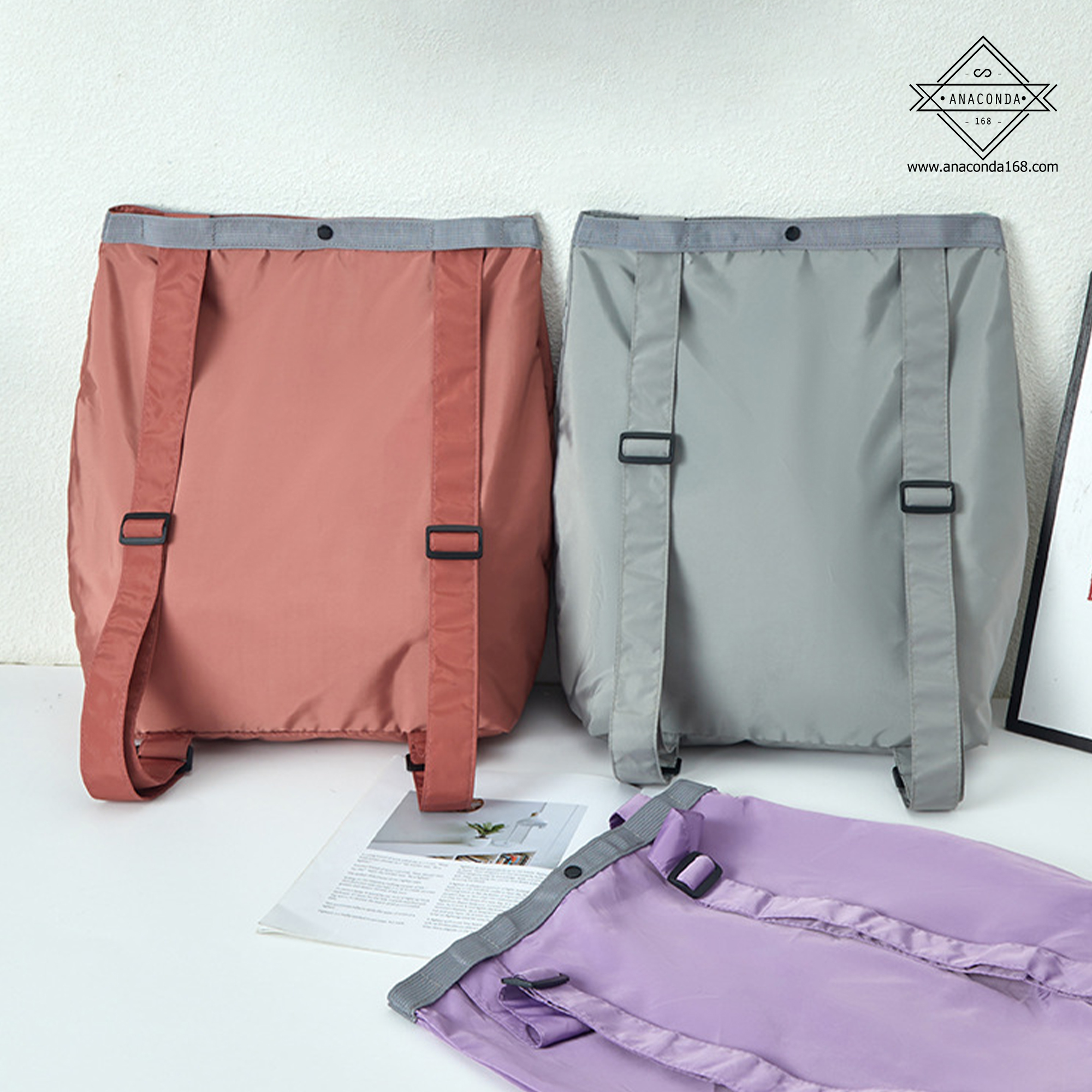 ถุงผ้าพับได้สีพื้น แบบหนา พับเก็บได้ในตัว