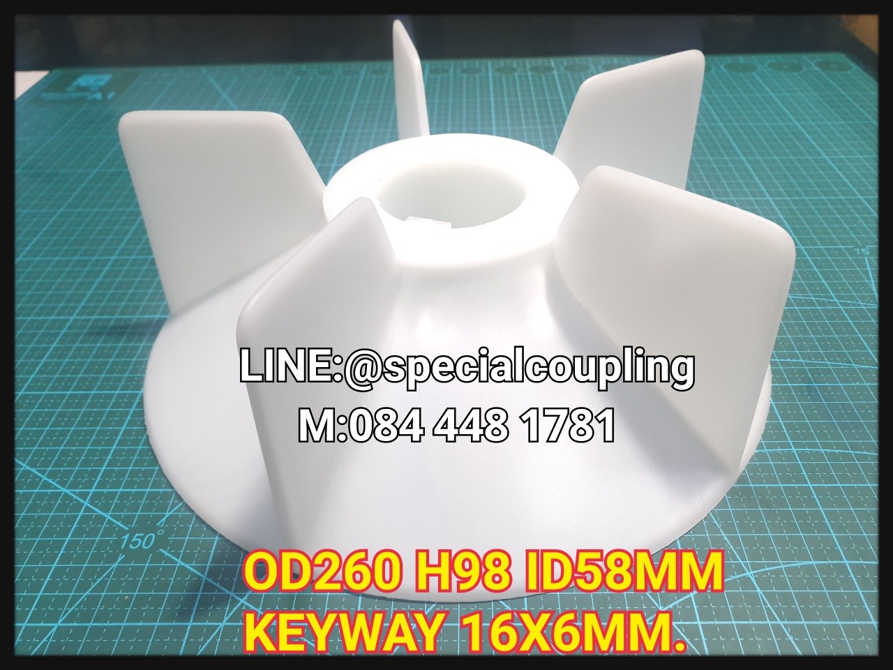 จำหน่ายใบพัดลมมอเตอร์พลาสติก ขนาดOd260mm H98MM ID58MM KEYWAY 16X6MM. พร้อมส่งจ้า สอบถามได้คะ