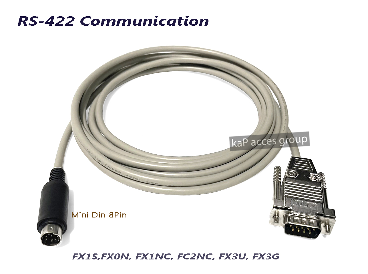 Serial 9 Pin RS-422 / Mini Din 8 Pin Communication Cable for Mitsubishi CPU Port / FX (3M)