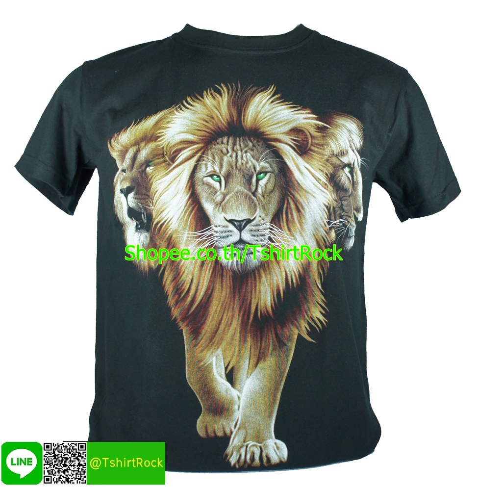 เสื้อลาย สิงโตสามหัว เสื้อยืดสีดำ สกรีนหน้าหลัง ไซร์ยุโรป RCA156