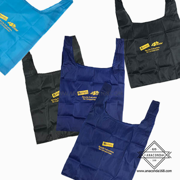 กระเป๋าช้อปปิ้งพับเก็บได้ สีพื้น (Shopping Bag) สกรีนโลโก้
