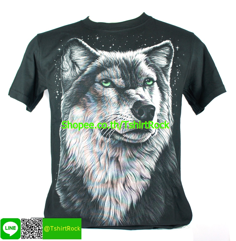 เสื้อลาย หมาป่า อินเดียแดง เสื้อยืดสีดำ สกรีนหน้าหลัง ไซร์ยุโรป RCA8